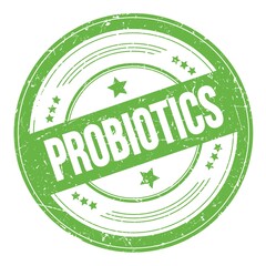 PROBIOTICS text on green round grungy stamp.