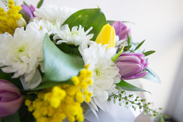 bouquet of white and yellow tulips
