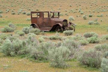 1929 Ford Model A four door sedan, forgotten in a field near moro on eastern Oregon.  Focus stacked...