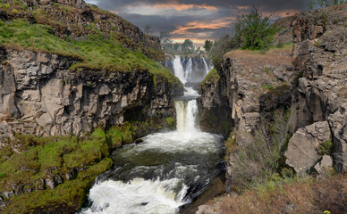 White River falls in White River Falls {Tripple Falls} state park near Tygh Valley in Eastern Oregon. Focus stacked to insure sharp focus.