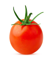 Fresh red tomato with green leaves