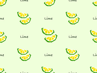 Lime cartoon character seamless pattern on green background. Pixel style..