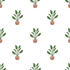 Seamless pattern with Indoor Plants icons color, vector and illustration - Copy