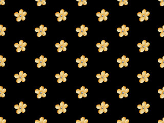 Flower cartoon character seamless pattern on black background. Pixel style..