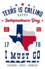 Obraz na płótnie Canvas Texas is calling, I must go on the 4th of July sign, symbol, t-shirt design with texas map and Lonestar. Vector illustration. 