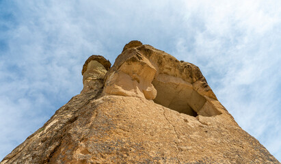 Close up of unique rock formations in Pasabag Monks Valley, Cappadocia, Nevsehir City, Turkey.