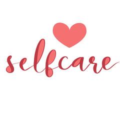 Self care hand drawn lettering design with flowers and heart hand lettering vector illustration