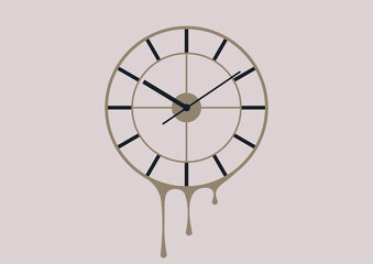 Melting time, vintage wall clock with ornate elements