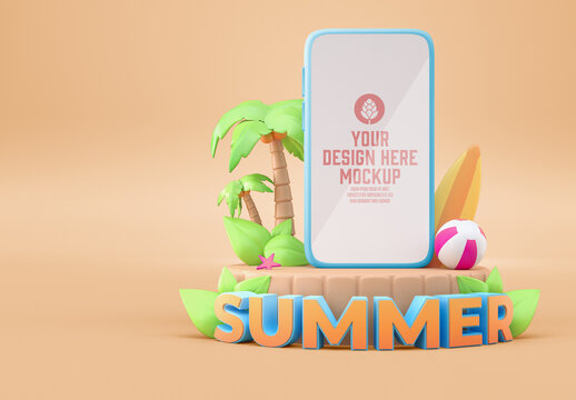 3D Summer Concept with Mobile Mockup