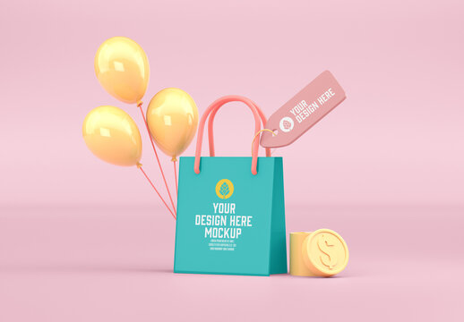 Shopping Bag with Balloons Mockup