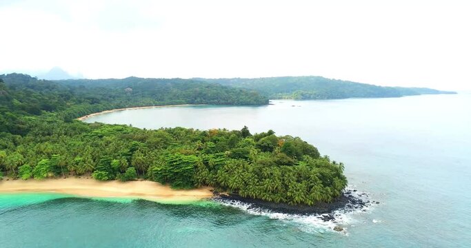 Aerial view from Banana beach at Prince Island with Burra beach at background,Sao Tome,Africa