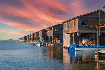 Fisherman huts , seahouses at Axios river delta