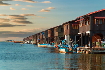 Fisherman huts , seahouses at Axios river delta