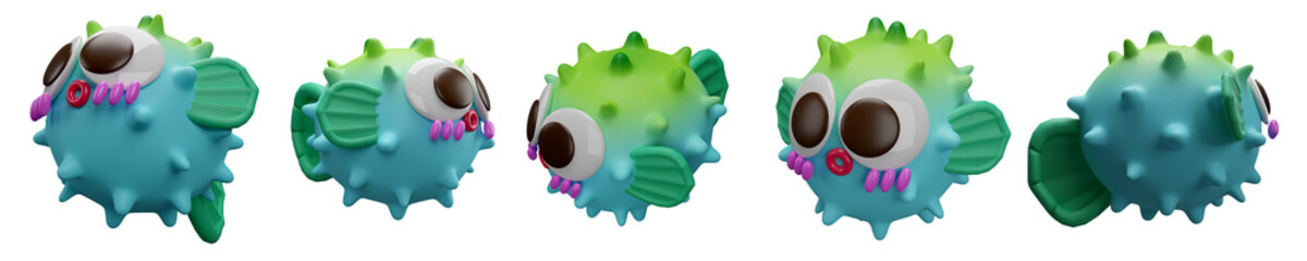 Puffer fish 3D illustration on white background have work path. © Thitimon