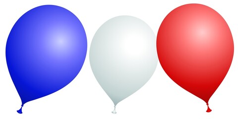 Ballons bleu blanc rouge sur fond blanc - obrazy, fototapety, plakaty