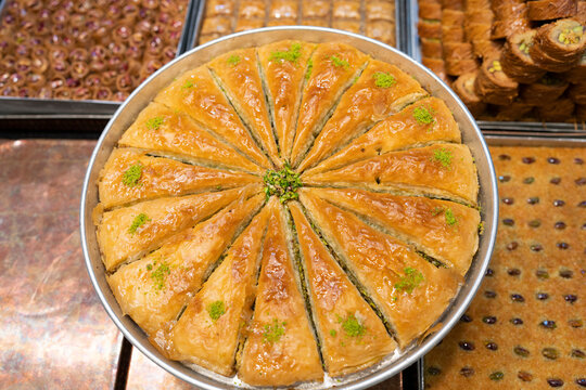 Turkish Dessert Baklava in the Grand Bazaar, Eminonu Fatih, Istanbul Turkey