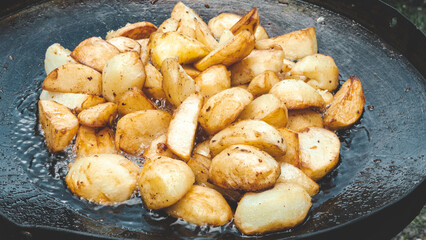 Fried potatoes at home, potatoes fried in oil