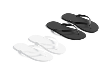 Blank black and white beach slippers mock up, side view