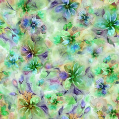 Seamless pattern with small colorful flowers. Watercolor painting. Hand painted. - 509186591