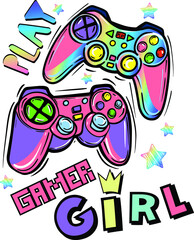 typography print for girls.  background with pink joystick and slogan   © SokolArtStudio