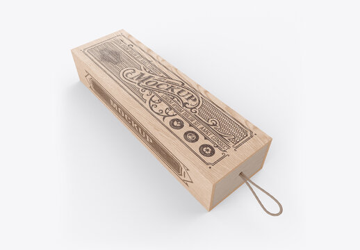 Wooden Box with Rope Mockup
