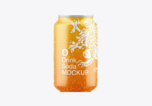 Glossy Metallic Can with Drops Mockup