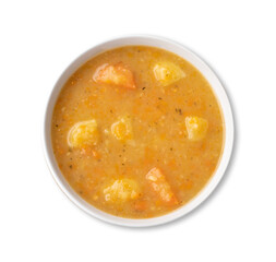 Vegetable soup in a bowl isolated over white background