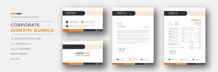 Corporate branding identity design includes Business Card, Invoices, Letterhead Designs, and Modern stationery packs with Abstract Templates.