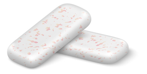 Pads chewing gum. Realistic bubblegum. Dental hygiene. Teeth care. Refreshing yummy candies with pellets. Oral freshener. Spearmint munching pills. Vector whitening chewy menthol pillows