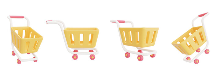 Set of 3d shopping carts isolated on white background, Great discount and sale promotion concept object collection, 3d rendering.