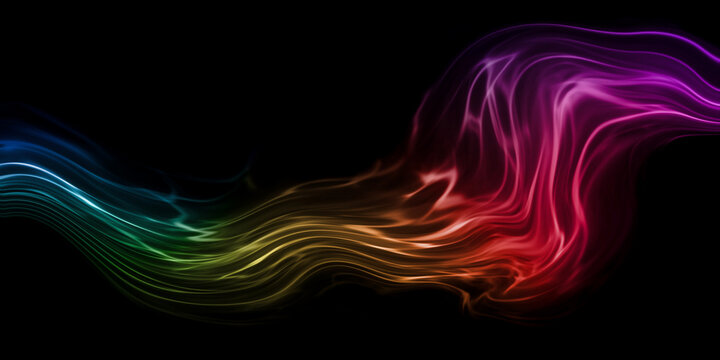 Abstract colorful spectrum light liquid fluid or smoke flowing isolated on black background