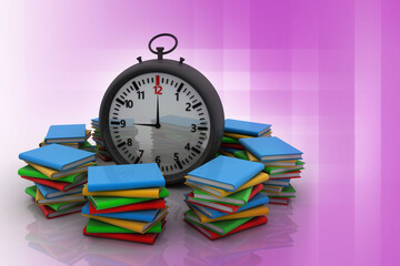 Naklejka premium 3d rendering groups of book with stopwatch 