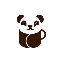 cup icon logo with elephant panda. coffee drink logo. coffee shop logo vector illustration design template - Vector, wild coffee logo template