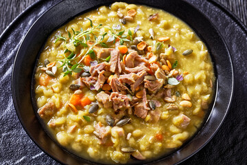 Finnish split pea soup Hernekeitto with pork meat