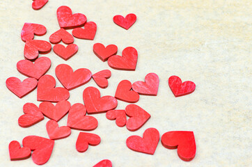 red hearts on white background, greeting card, love.