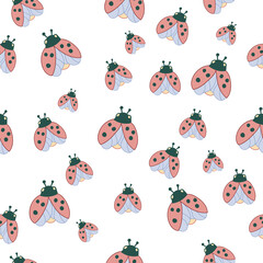 Ladybug or ladybird summer seamless pattern for kids clothing and nursery, summer textile, vector illustration. Decorative endless background or fabric, wrapping design.