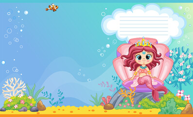Fototapeta premium Cover for notebook with cute mermaid in a seashell vector