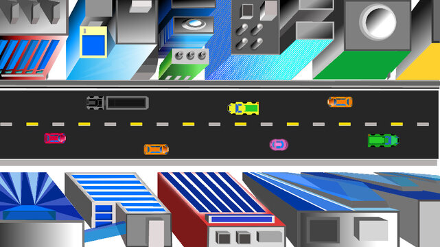City traffic at cartoon city illustration background