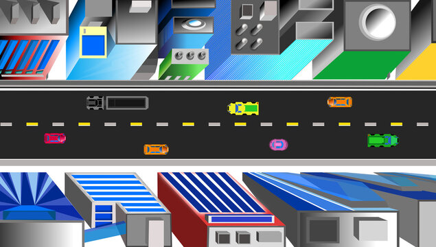 City traffic at cartoon city illustration background