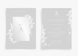 White wedding card or invitation card in white flower theme front side and back side