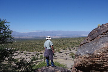 Fototapeta premium Hombre de espaldas mirando el paisaje árido