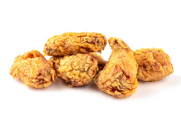 Isolated fried fast food chicken wings on white background