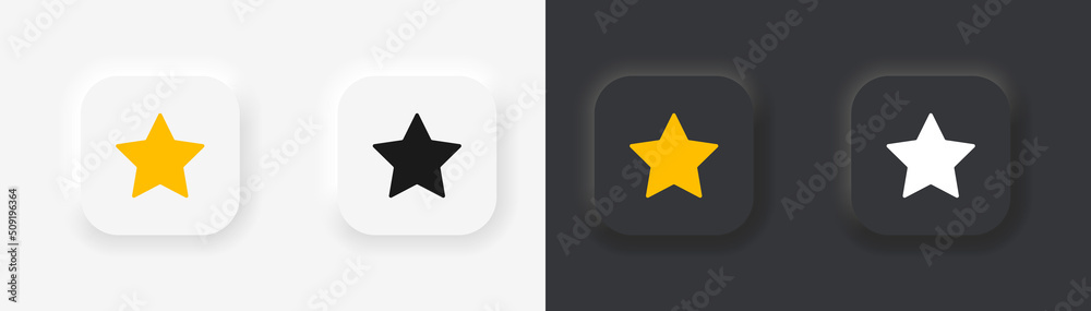 Wall mural 3d star neumorphism buttons. black and white squares with golden neumorph stars buttons. badges with