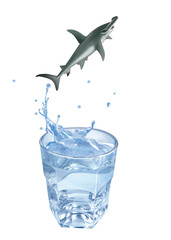 requin marteau , poisson, sauter, évasion, eau, en verre, boire, clapoter, liquide, isolé, froid, boisson, glace, blanc, bouillonner, frais, abattre, bleu, éclaboussure, clair, sain, verser, transpare