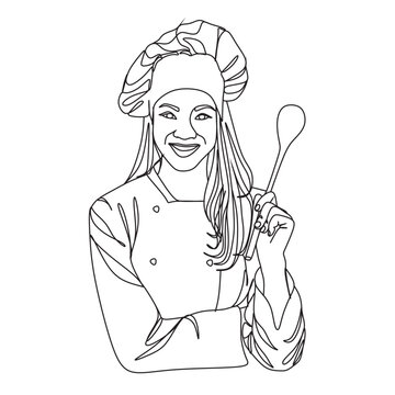 recommend clip art: Chef Vector art drawing.Line art.Chef Hat Clipart, Fast Food, Steak.Download Happy Chef Vector Icon.Handdrawn chef logo mascot delicious .