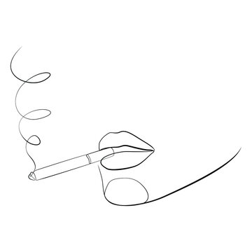 recommend clip art: Woman with a cigarette in her mouth one line drawing on white isolated background