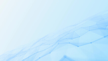 Blue frame background. Design chaotic grid of lines, particles, waves, dots, fragments. Neural network. Plane pattern of geometric shapes. Digital communication. Poster technology, business