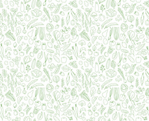 Seamless background pattern of organic farm fresh fruits and vegetables