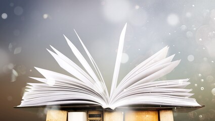 Old book or Holy Bible open on a table background with light