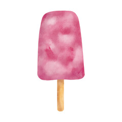 Watercolor pink popsicle. Hand drawn berry ice cream pop illustration isolated on white background. Summer frozen dessert on stick. Fruit ice lolly sketch, Mexican paleta drawing